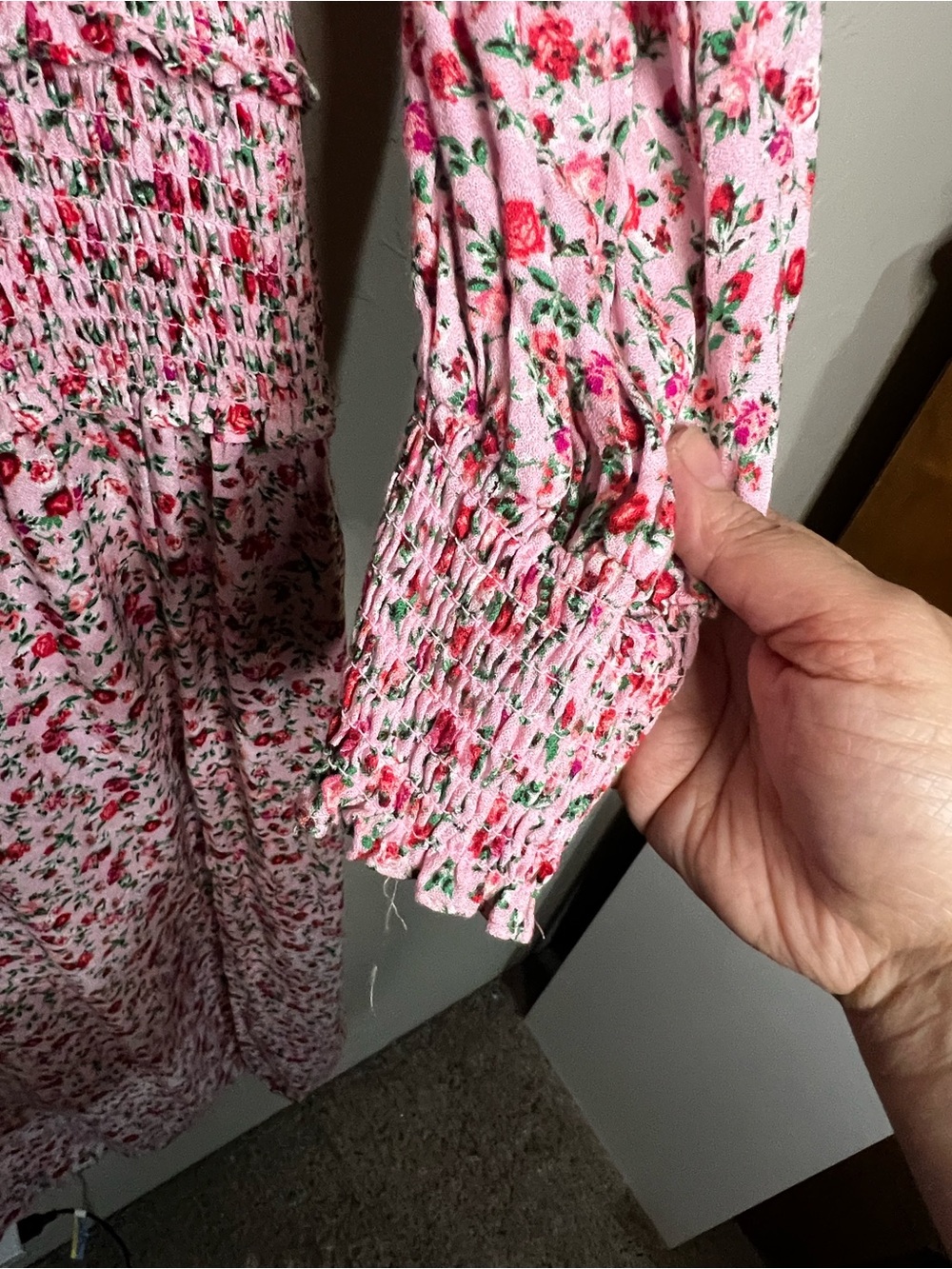 AFRM Hazel Ditzy Floral Pink Smocked Waist Side Slit Romantic MIDI Dress - Picture 6 of 12